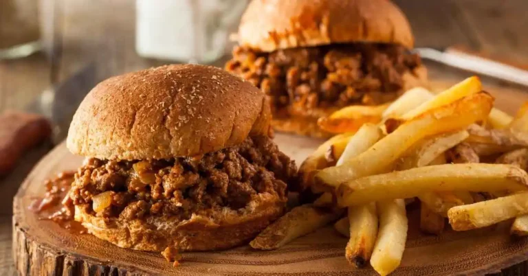 Classic Sloppy Joes served on a toasted bun with a side of crispy fries.