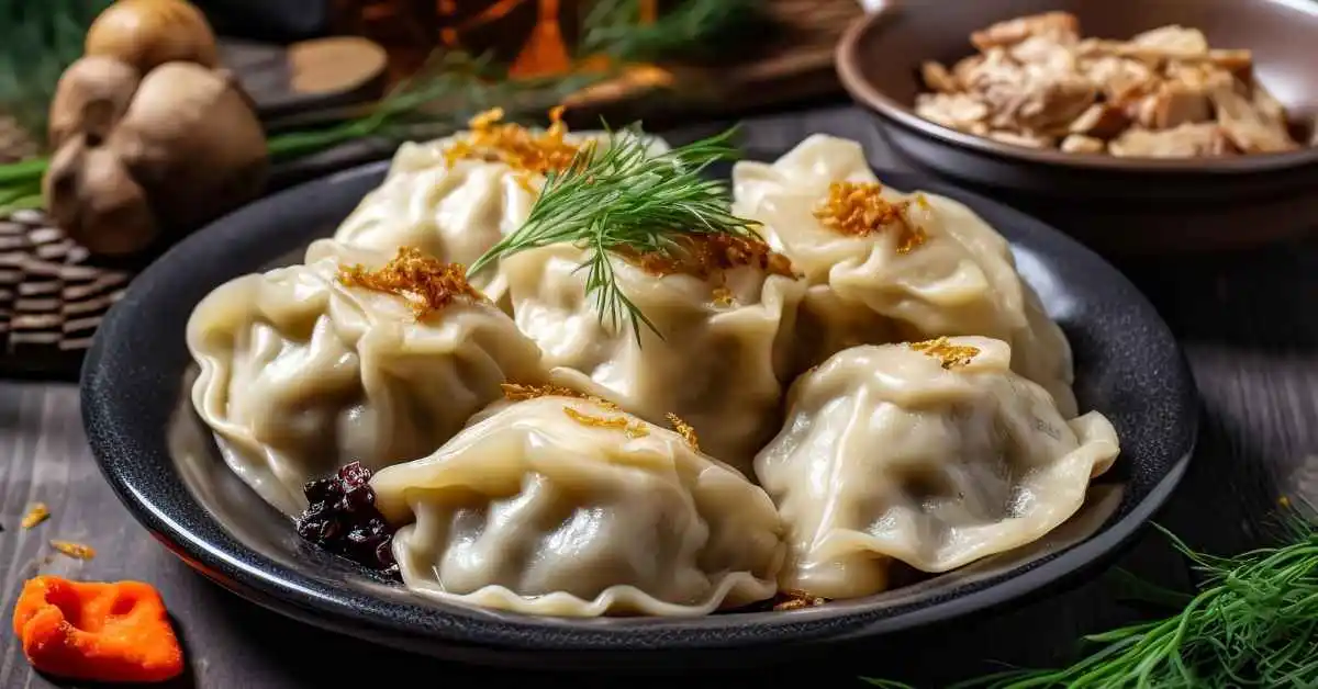 Instant Pot Chicken and Dumplings served in a bowl with fresh herbs on top.