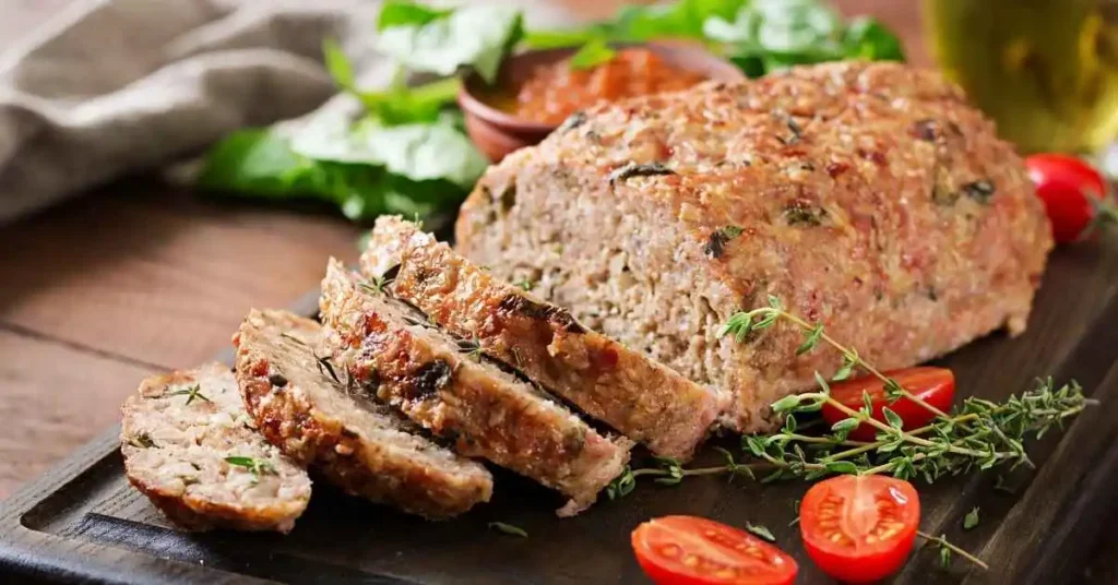 Homemade easy meatloaf recipe with a caramelized glaze on top.