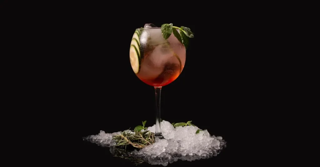 Close-up of a Jager Bomb cocktail with condensation on the glass.