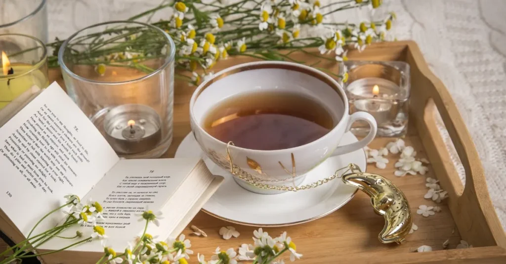 A steaming cup of Throat Coat Tea with herbal ingredients, offering soothing benefits for the throat.