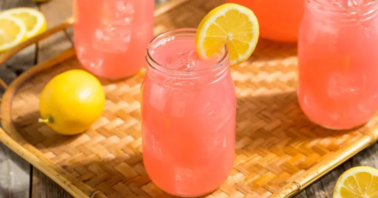 A refreshing glass of electric lemonade with ice, garnished with a lemon slice and a straw.