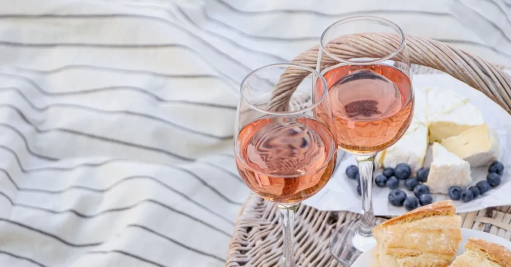 A bottle and glass of peach schnapps with ripe peaches.