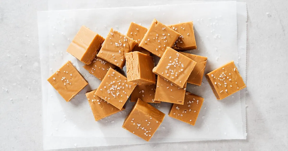A stack of creamy peanut butter bars with a chocolate topping on a white plate.