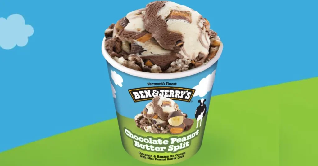 Ben and Jerry’s Ice Cream 4 A bowl of Ben & Jerry’s ice cream topped with chocolate chunks.