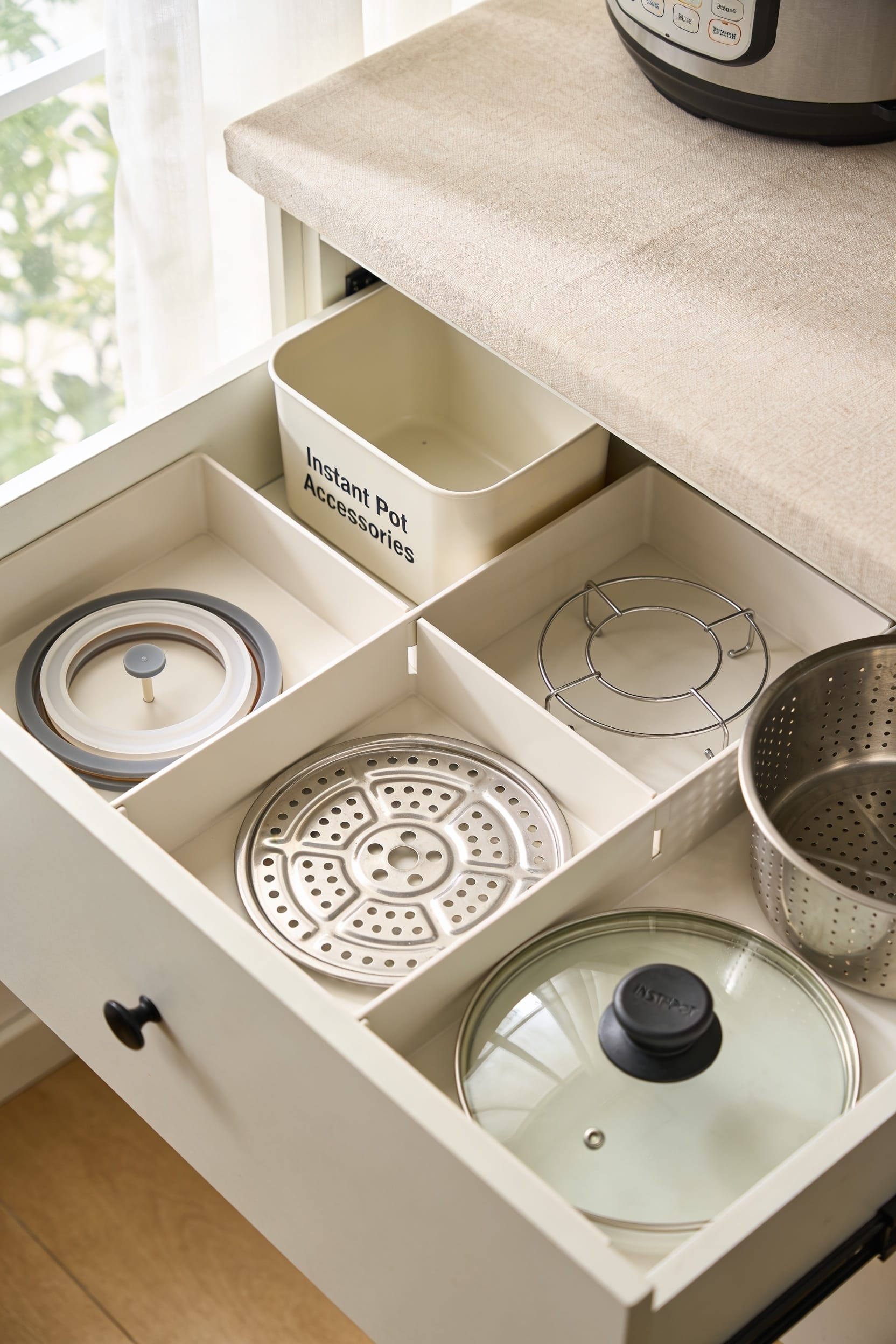 compact instant pot accessory storage