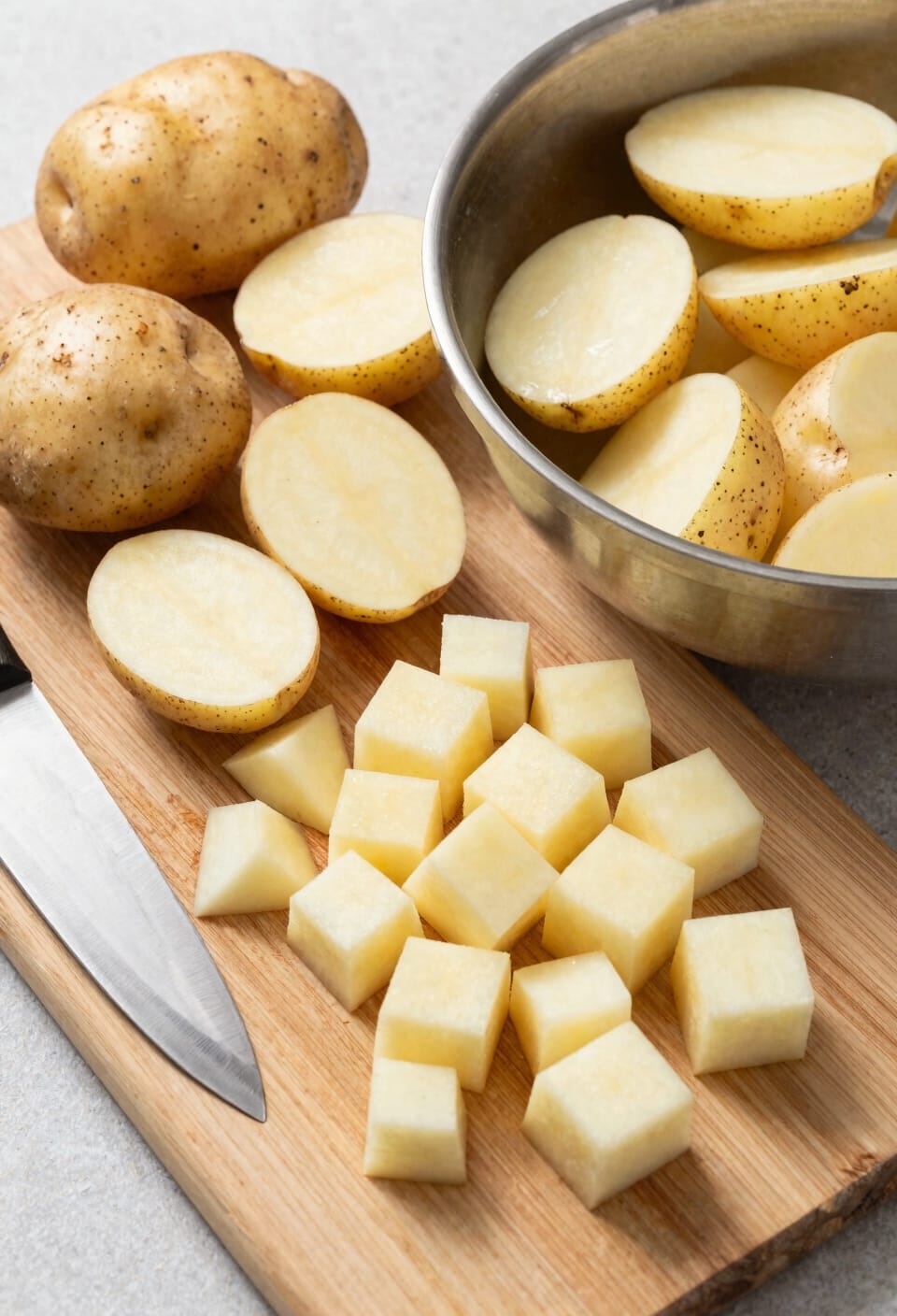 cut potatoes into even pieces