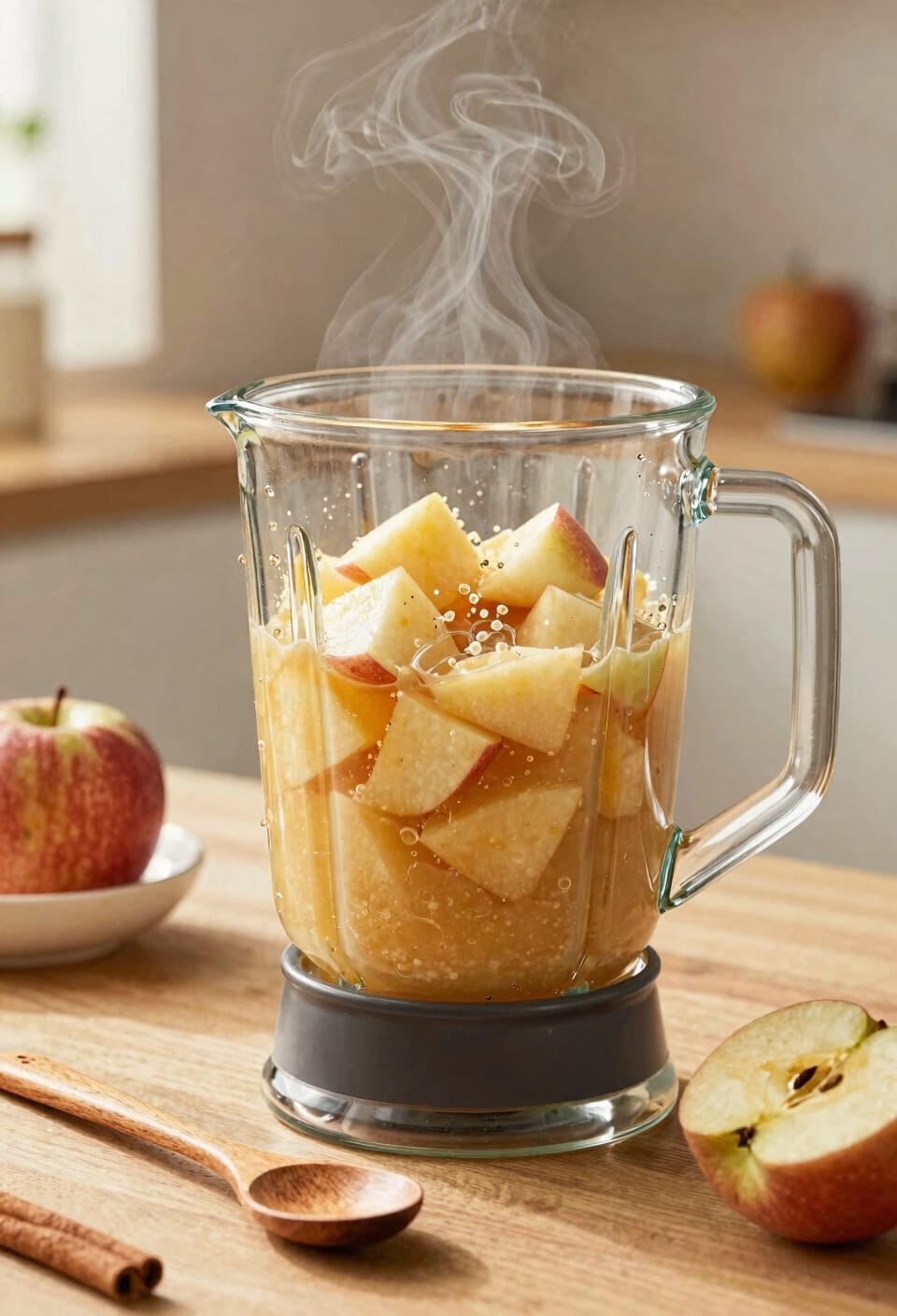 immersion blending hot apple puree